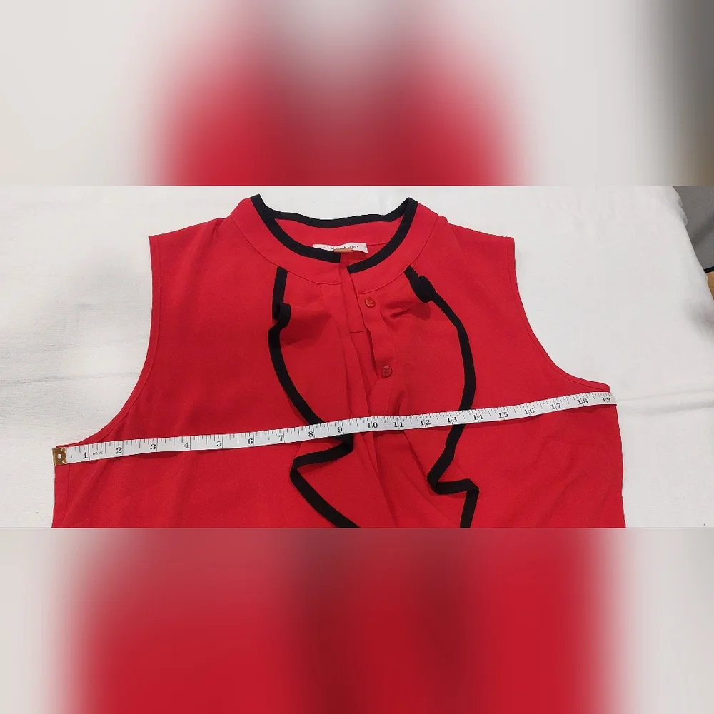 Calvin Klein Red Ruffled Blouse with Black Accents - Picture 6 of 6